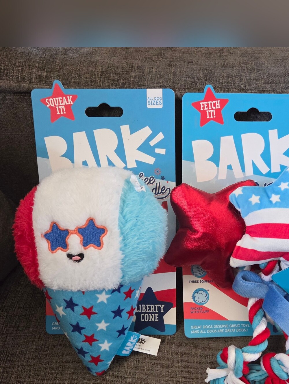 Bark Liberty Cone Plush Dog Toys Set  Red White And  Blue